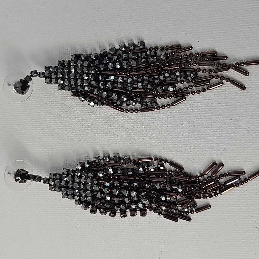 Chico's‎ Gunmetal Crystal & Bronze Beaded Sparkly Drop Earrings Feminine Evening